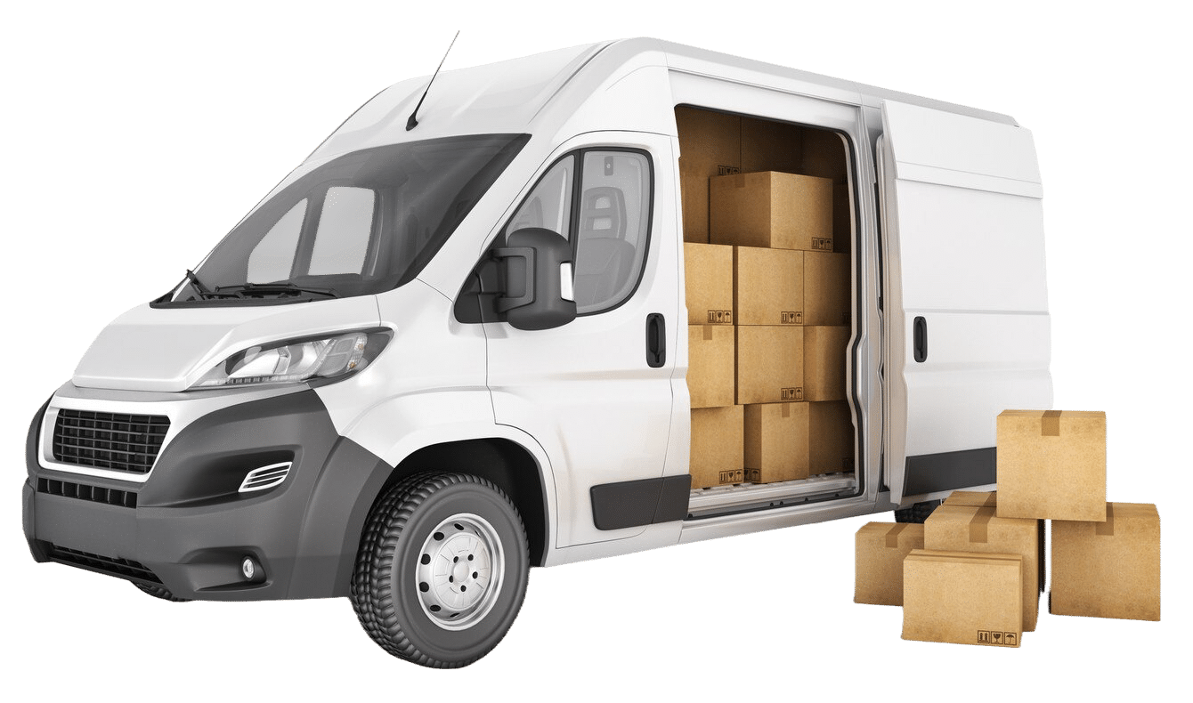 photo détourée d'un camion atout fret avec des colis à l'intérieur